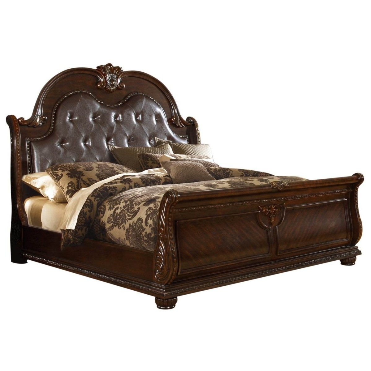 King Traditional Button - Tufted Upholstered Wood Bed Frame - Driftwood - Omega Lifestyles