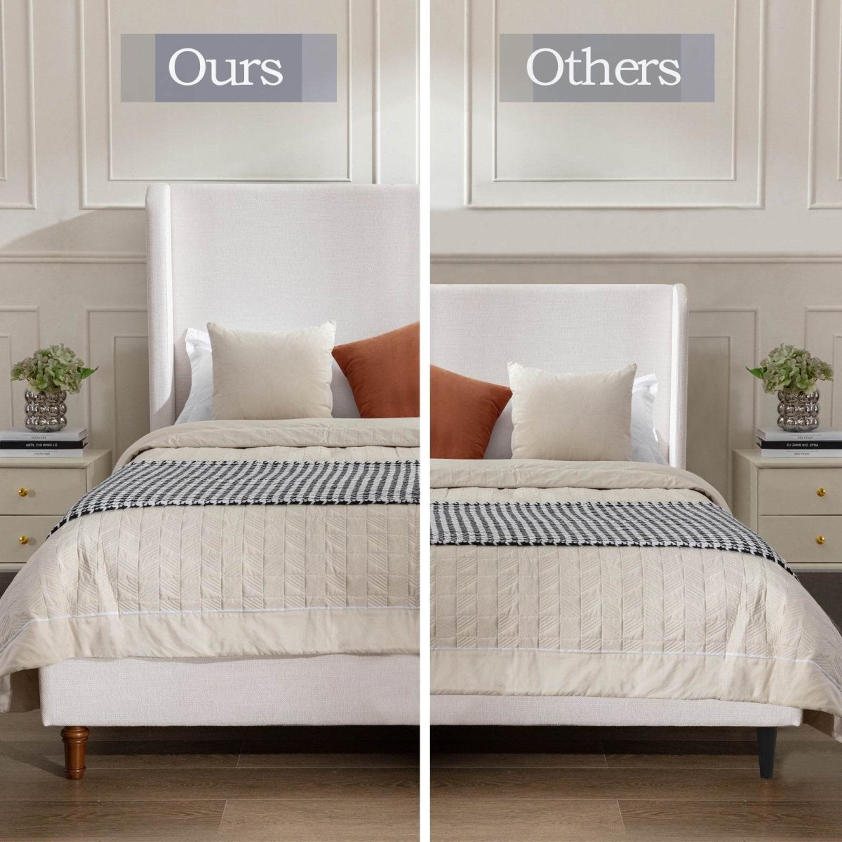 King Upholstered Wingback Fabric Metal Bed Frame - Driftwood - Omega Lifestyles