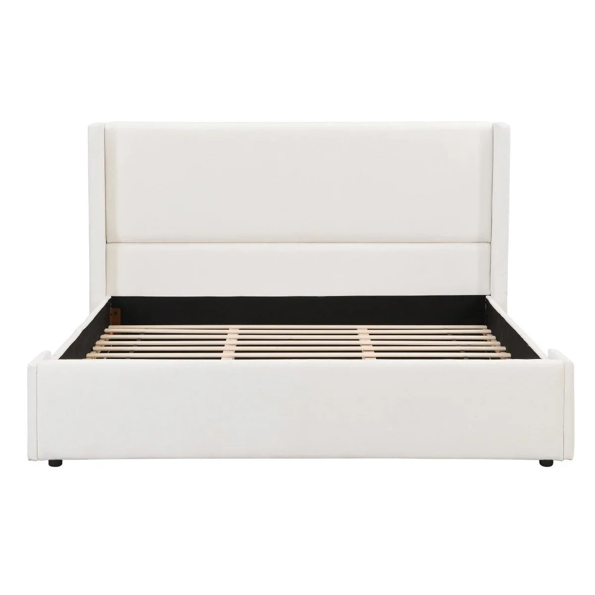 King White Fabric Upholstered Wingback Bed Frame - Omega Lifestyles