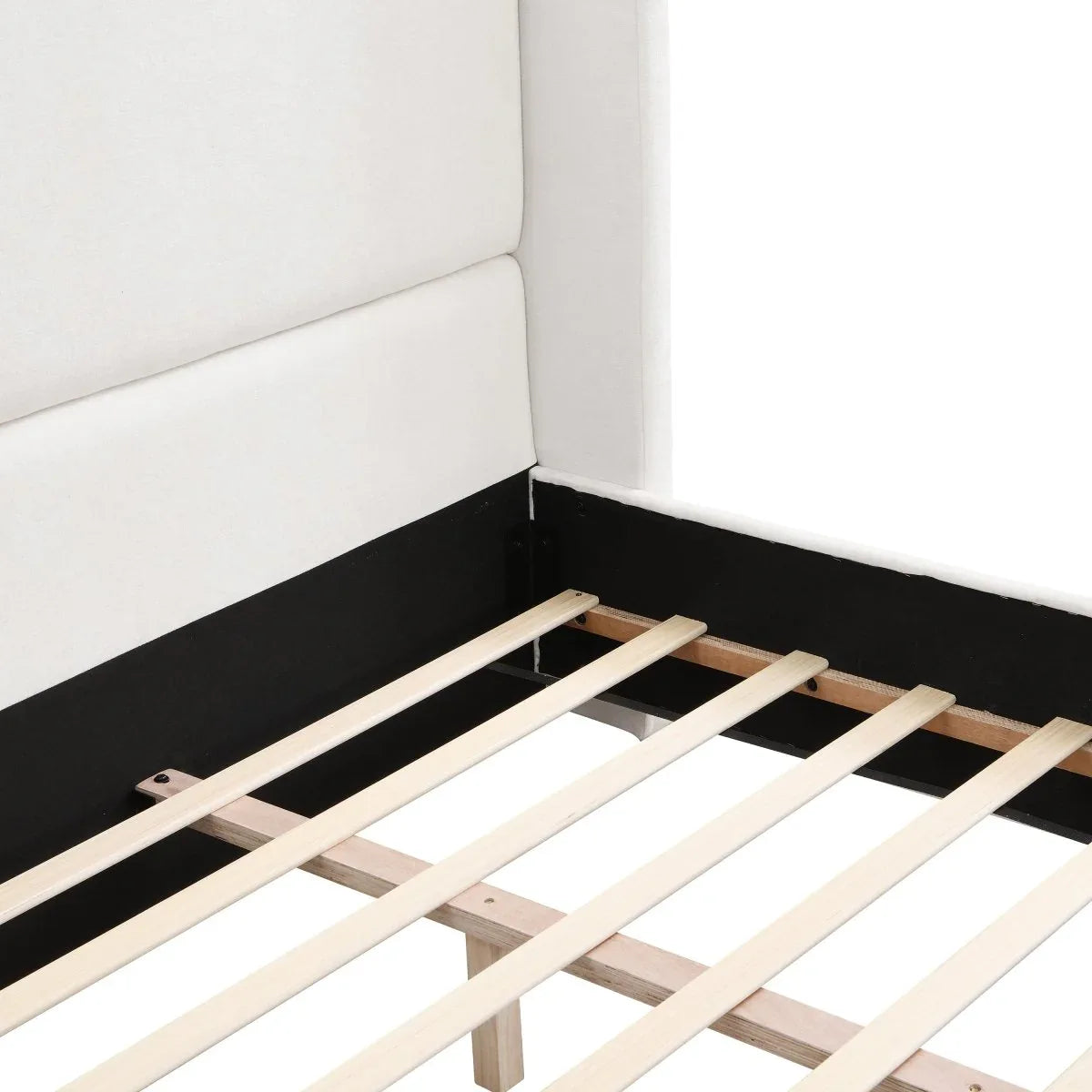 King White Fabric Upholstered Wingback Bed Frame - Omega Lifestyles