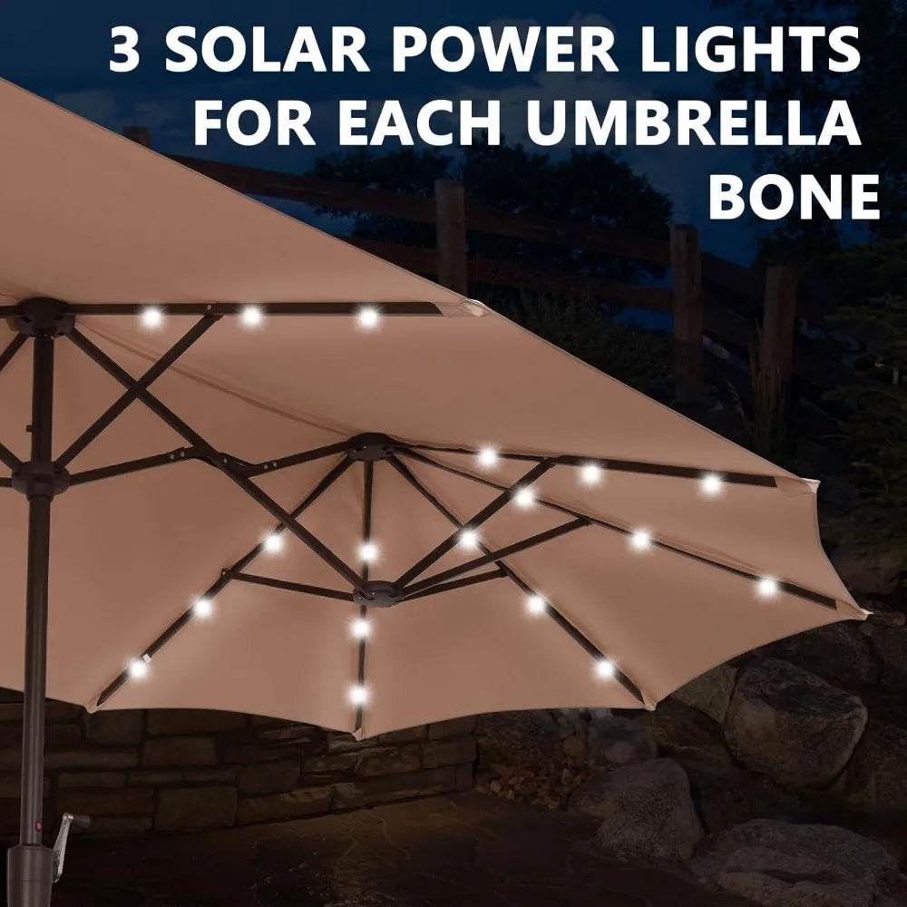 Large Solar LED Patio Umbrella With Crank System - Omega Lifestyles