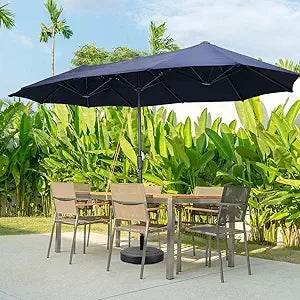 Large Solar LED Patio Umbrella With Crank System - Omega Lifestyles