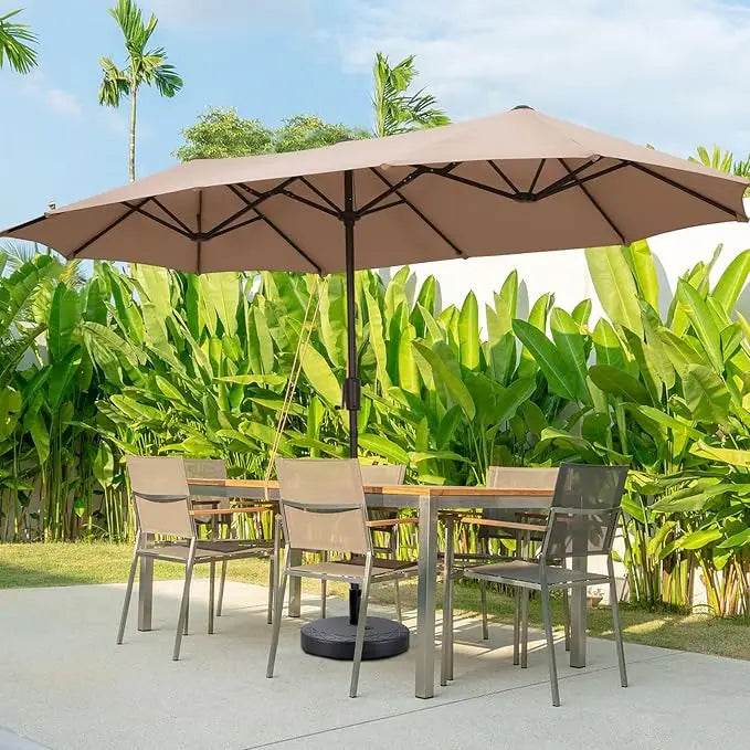 Large Solar LED Patio Umbrella With Crank System - Omega Lifestyles