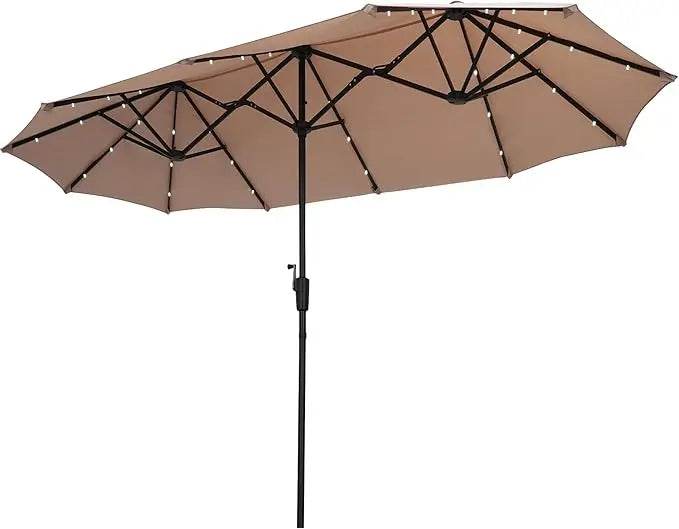 Large Solar LED Patio Umbrella With Crank System - Omega Lifestyles