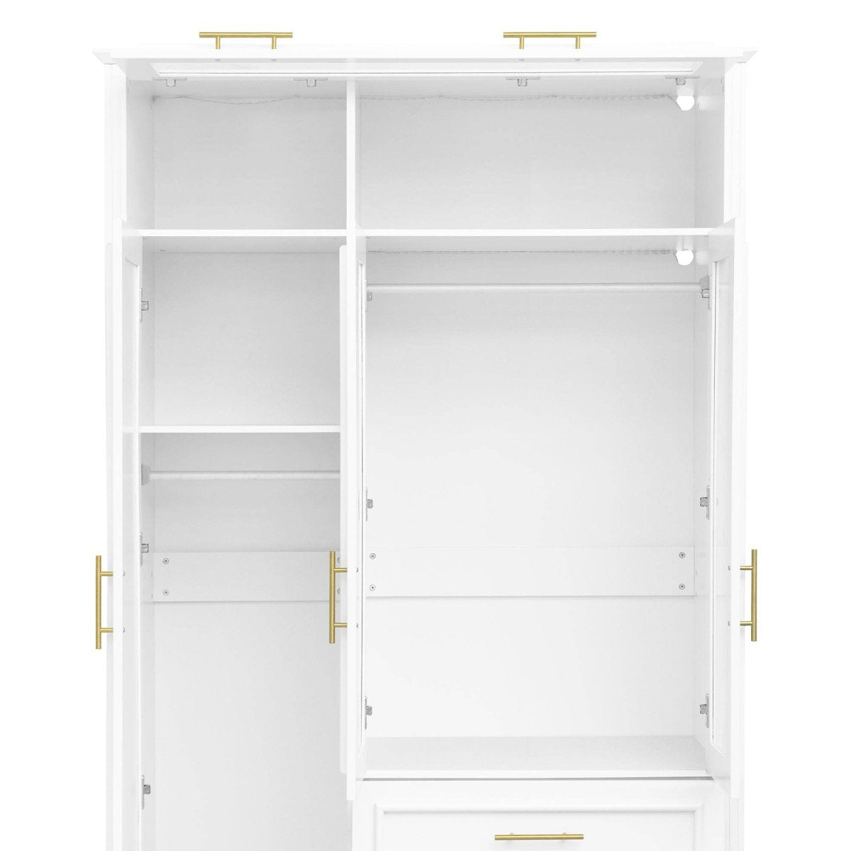 LED Illuminated White Pine Wood 4 Door Wardrobe Armoire - Driftwood - Omega Lifestyles