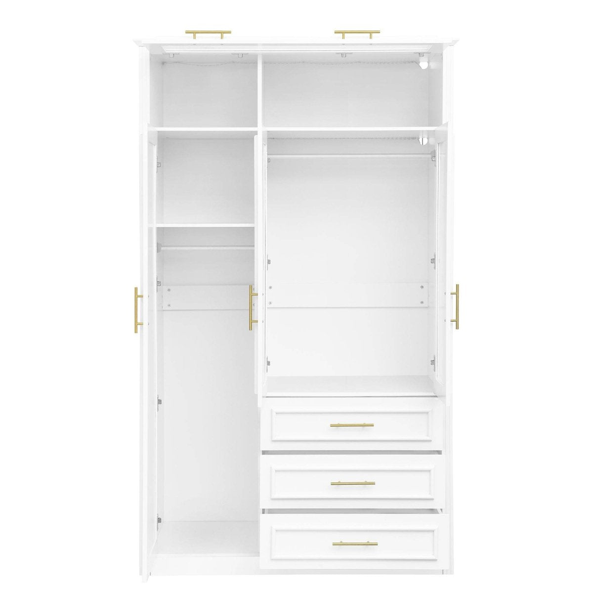 LED Illuminated White Pine Wood 4 Door Wardrobe Armoire - Driftwood - Omega Lifestyles
