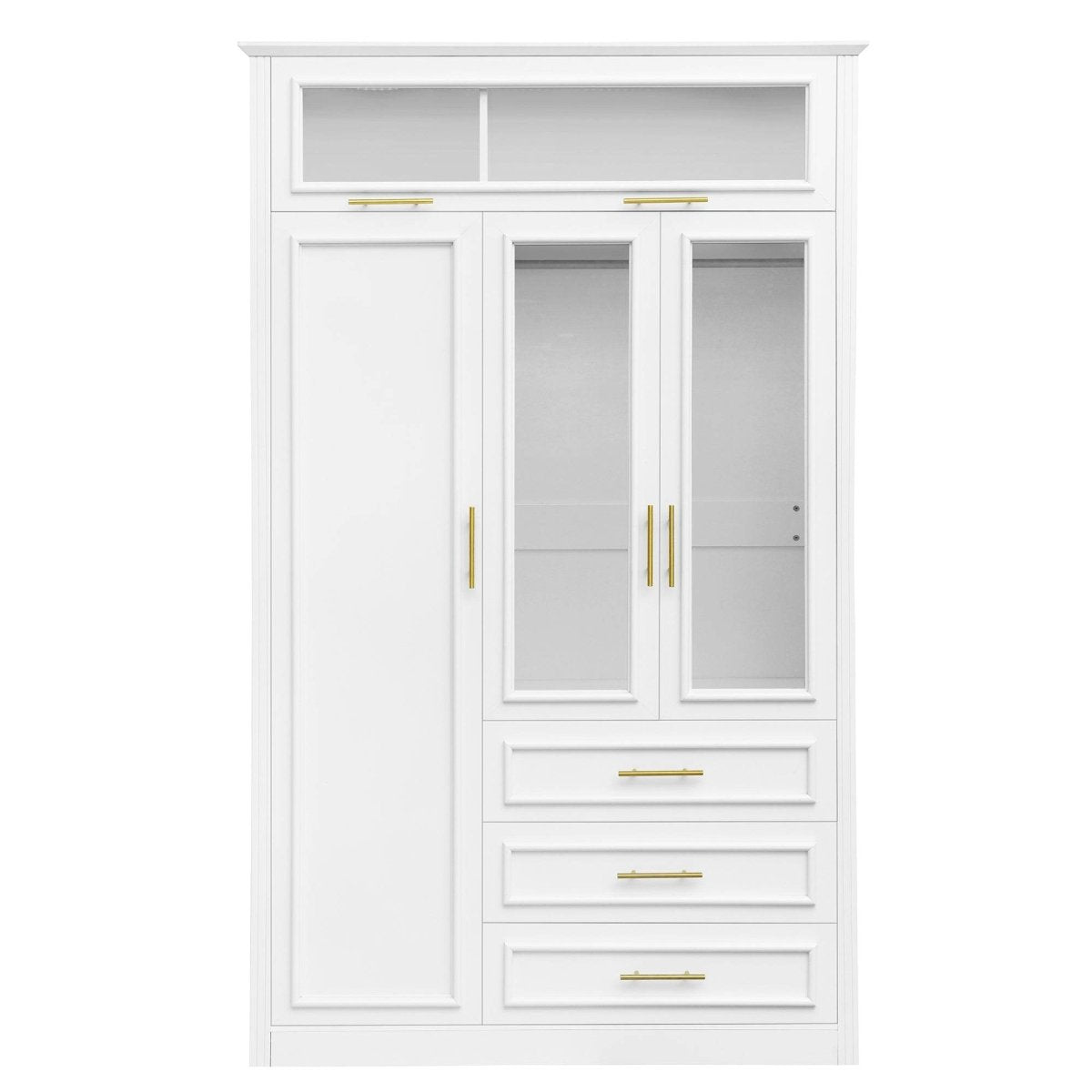 LED Illuminated White Pine Wood 4 Door Wardrobe Armoire - Driftwood - Omega Lifestyles