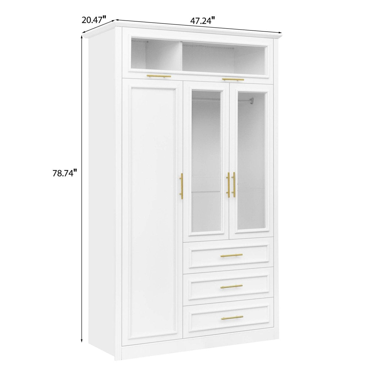 LED Illuminated White Pine Wood 4 Door Wardrobe Armoire - Driftwood - Omega Lifestyles