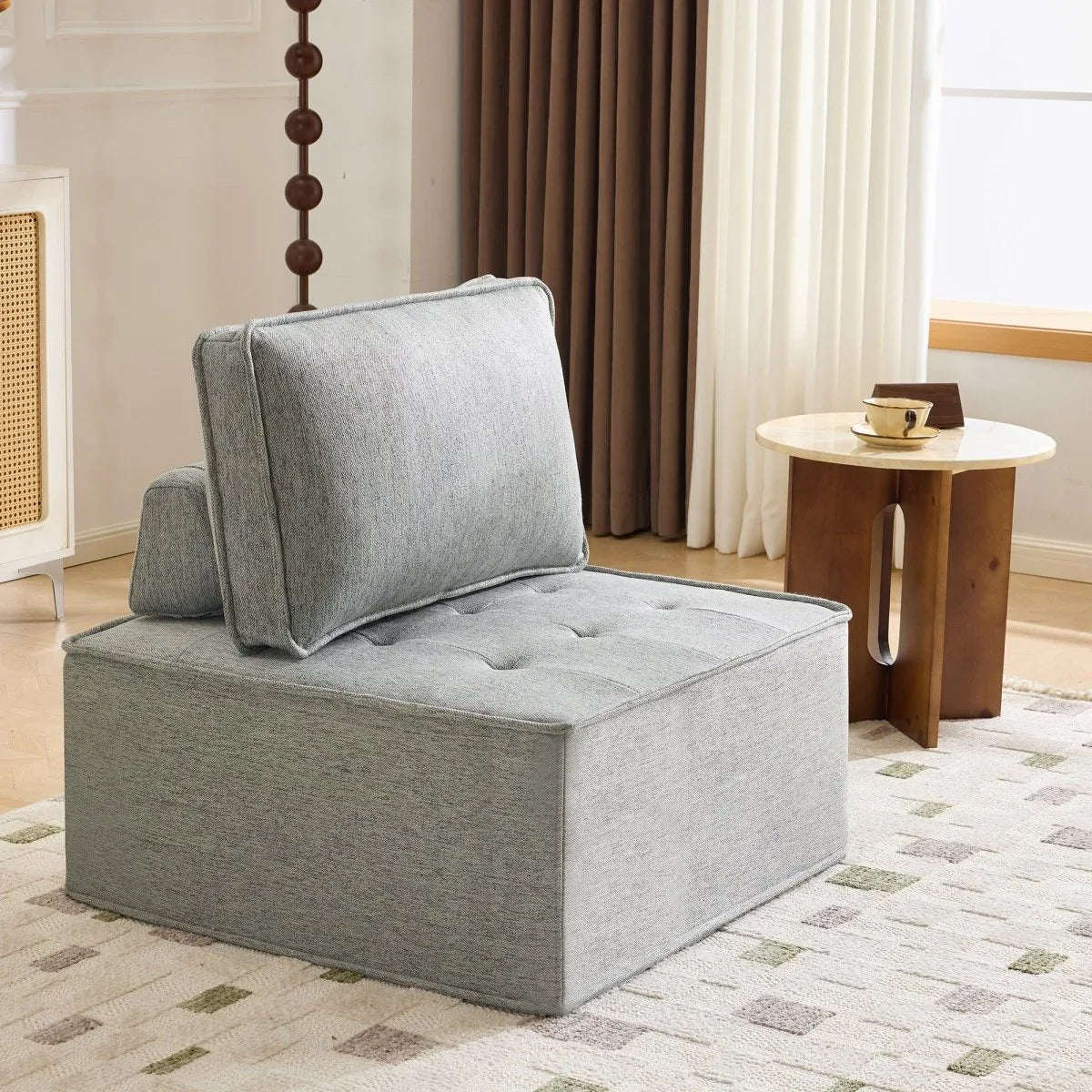 Light Grey Linen Wooden Frame Modular Sofa Chair - Omega Lifestyles