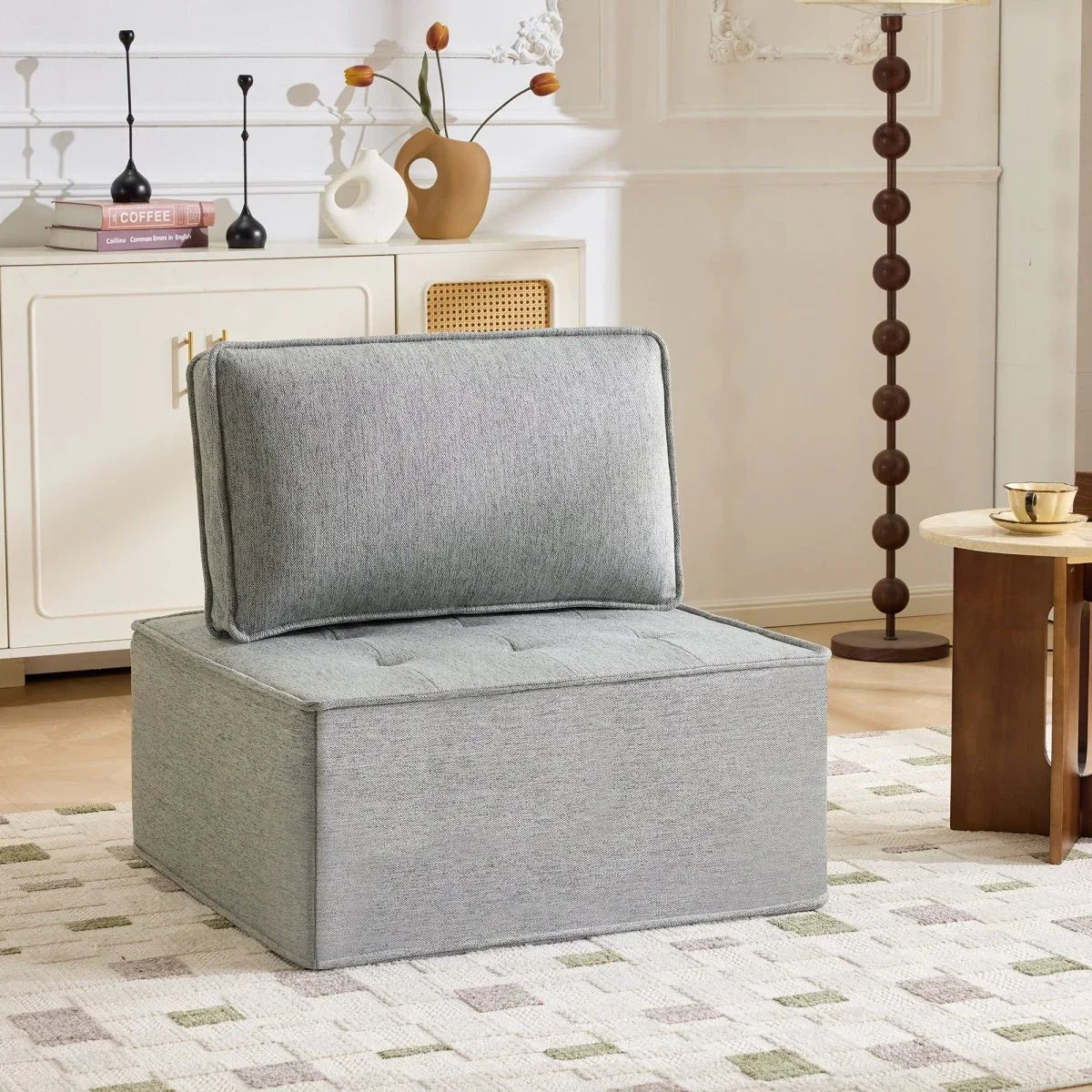 Light Grey Linen Wooden Frame Modular Sofa Chair - Omega Lifestyles