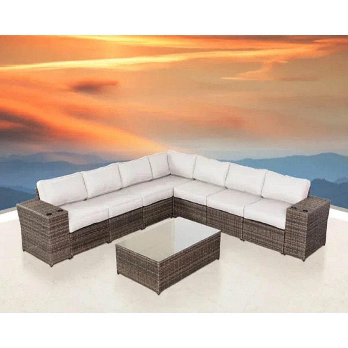 LSI Wicker Outdoor 10 - Piece Seating Group With Cushions - Driftwood - Omega Lifestyles