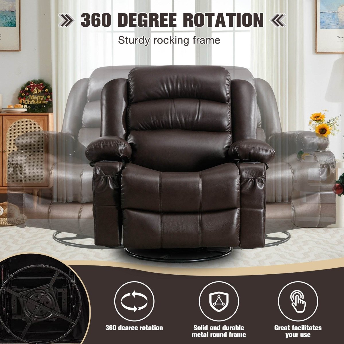 Manual Control Soft PU Leather Massage Recliner Chair - Driftwood - Omega Lifestyles