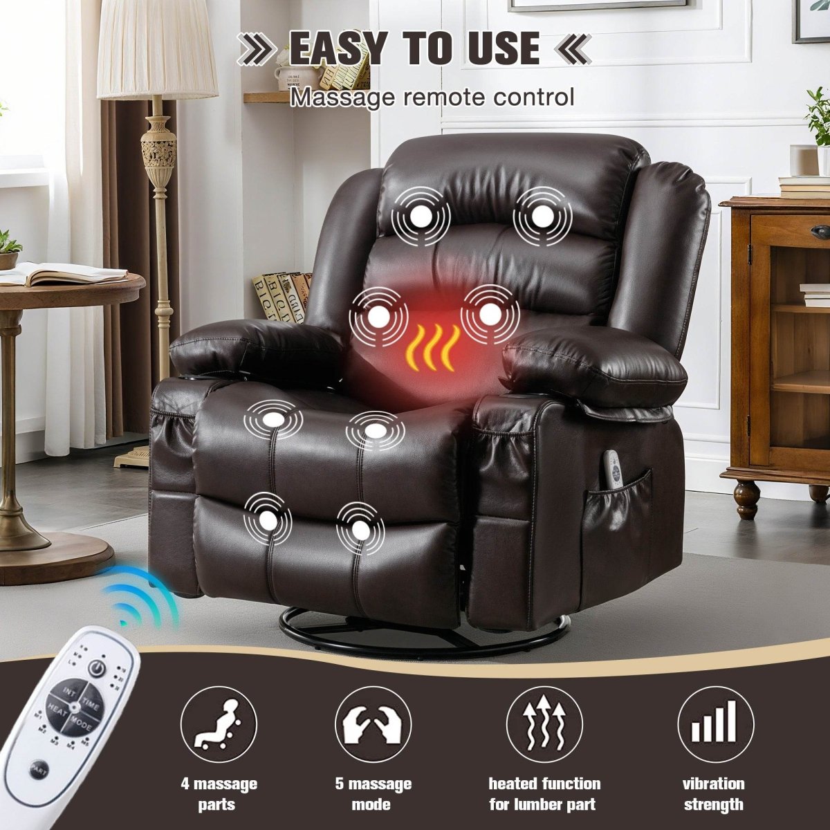 Manual Control Soft PU Leather Massage Recliner Chair - Driftwood - Omega Lifestyles