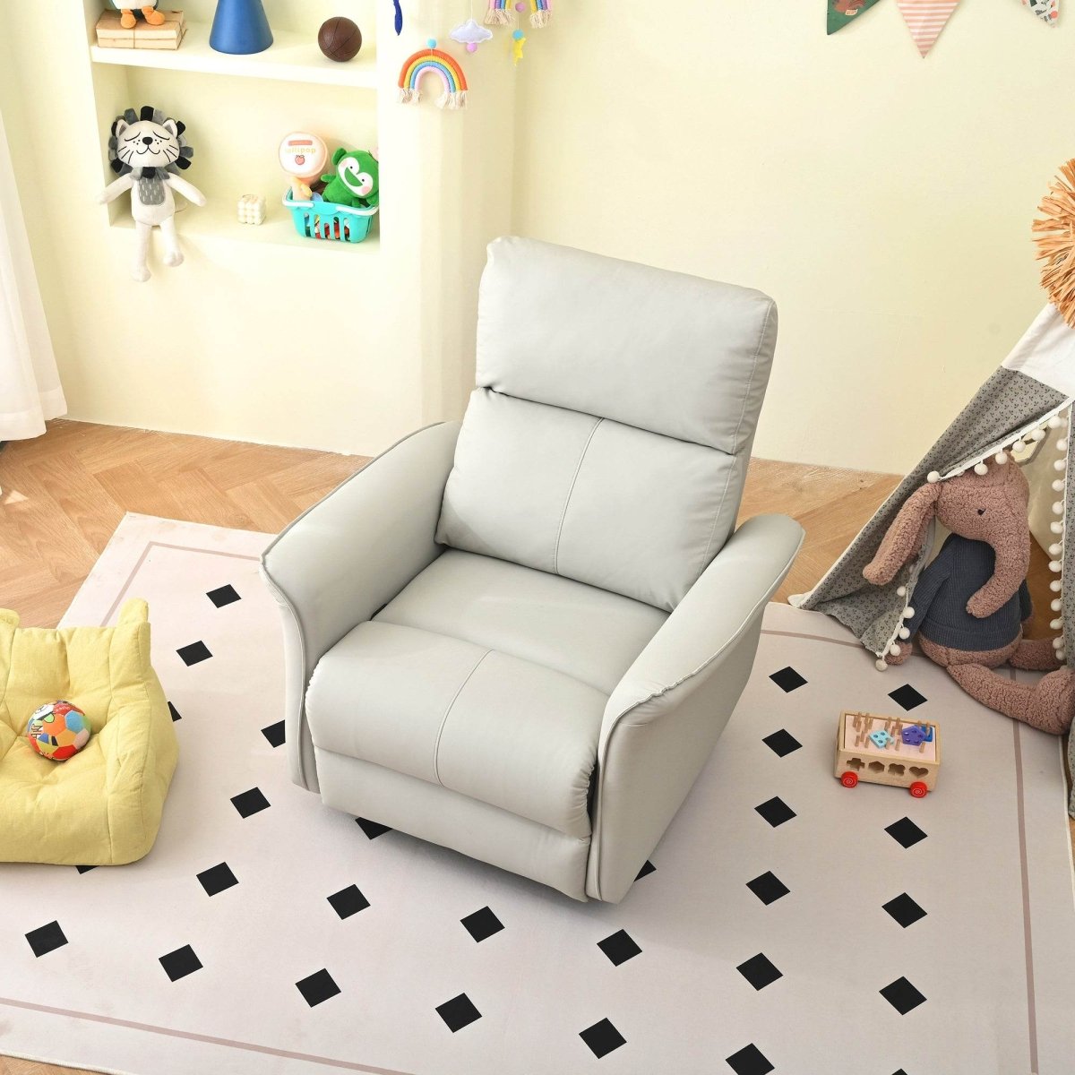 Manual Rocker Recliner Chair Gray Faux Leather Upholstered - Driftwood - Omega Lifestyles