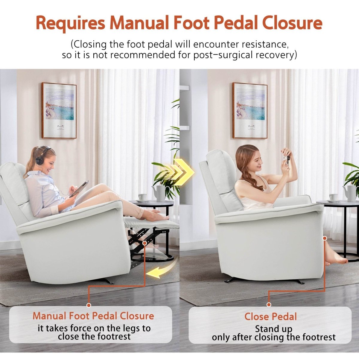 Manual Rocker Recliner Chair Gray Faux Leather Upholstered - Driftwood - Omega Lifestyles