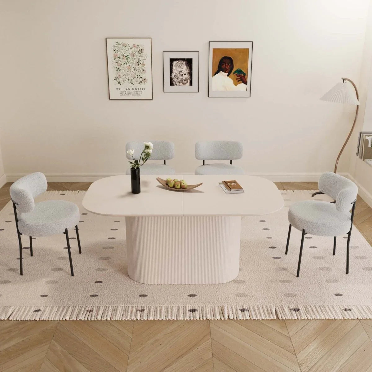 Medieval Modern Cream MDF Dining Table With Cushioned Chairs - Omega Lifestyles