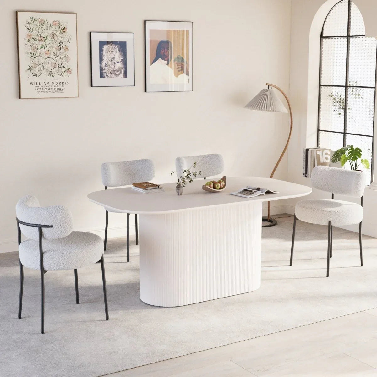 Medieval Modern Cream MDF Dining Table With Cushioned Chairs - Omega Lifestyles
