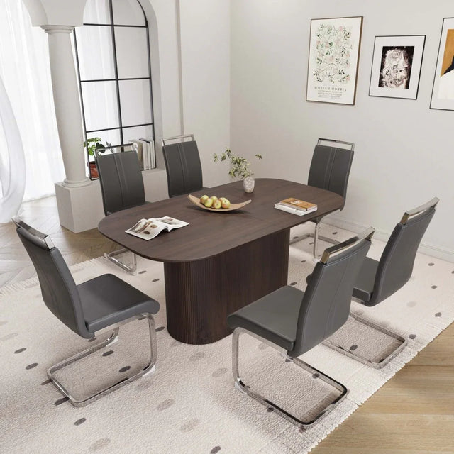 Medieval Modern MDF Dining Table With PU Armless Chairs Set - Omega Lifestyles