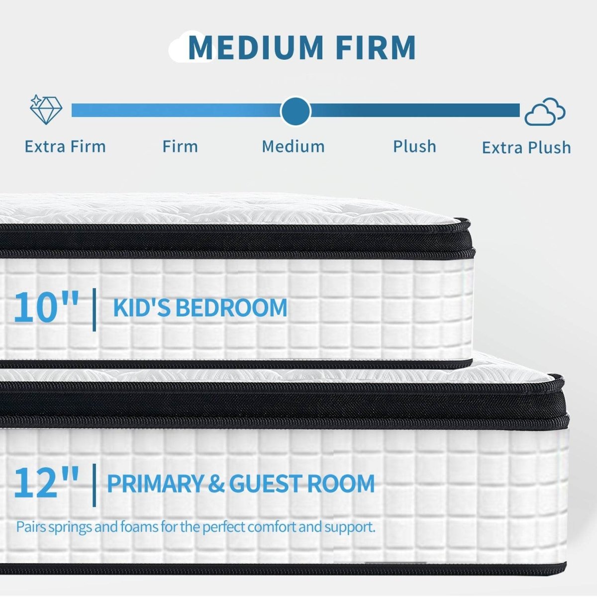 Medium 12-Inch Breathable Memory Foam Pocket Spring Mattress - Sleep Galleria