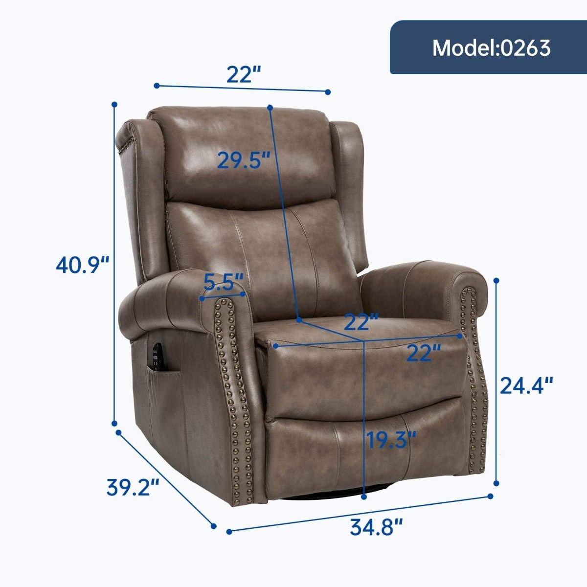 Medium - Firm Genuine Leather Heat Massage Recliner Chair - Driftwood - Omega Lifestyles