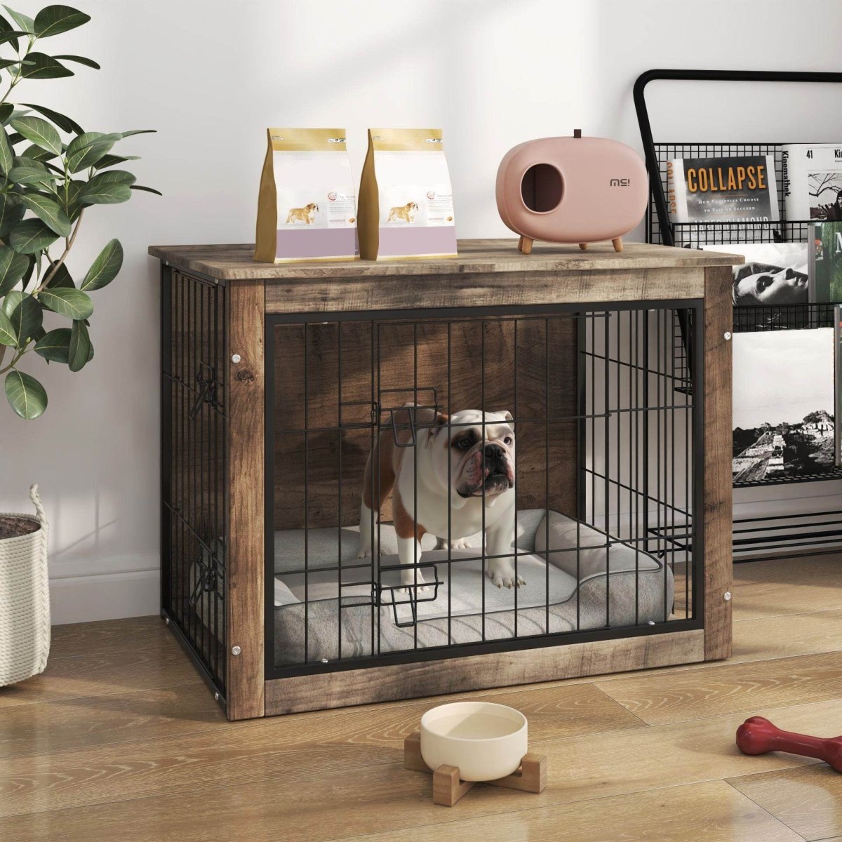 Medium Wooden Dog Crate Furniture With Double Doors - Sleep Galleria