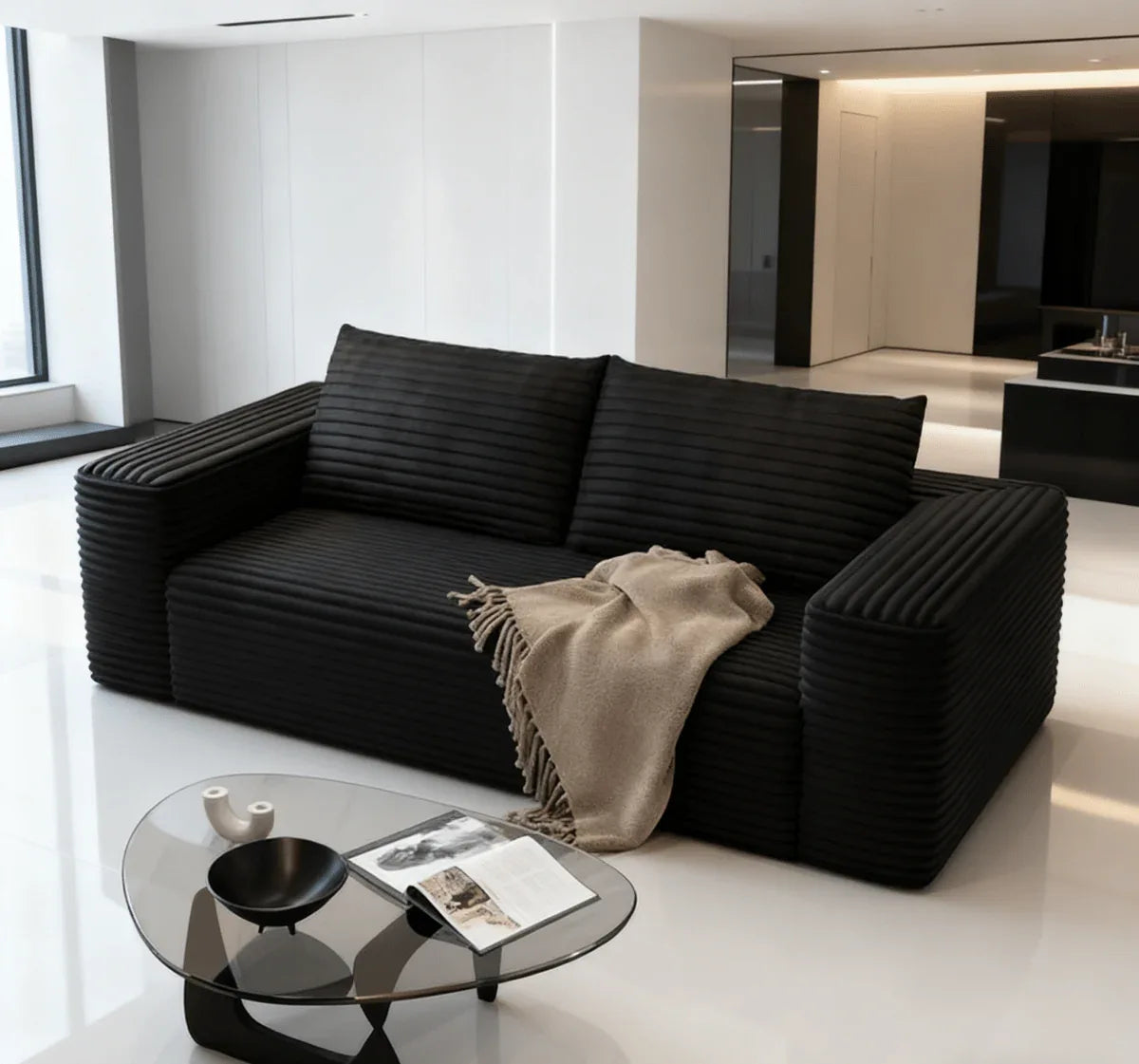 Memory Foam Corduroy Boneless Loveseat Sofa With Rolled Arms - Omega Lifestyles