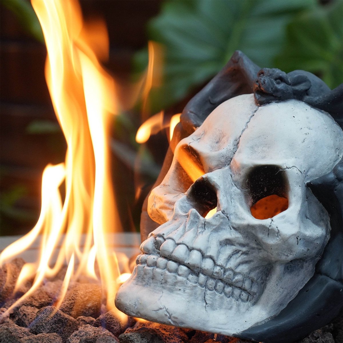 Metal Demon Skull Gas Log Fire Pit Accessory - Driftwood - Omega Lifestyles