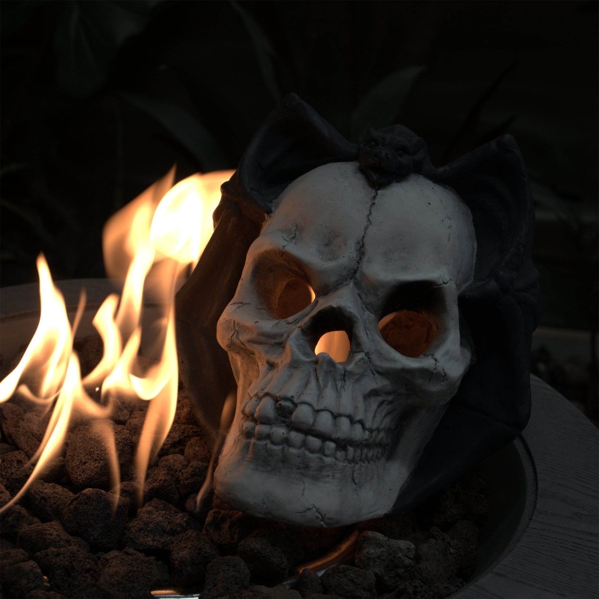 Metal Demon Skull Gas Log Fire Pit Accessory - Driftwood - Omega Lifestyles