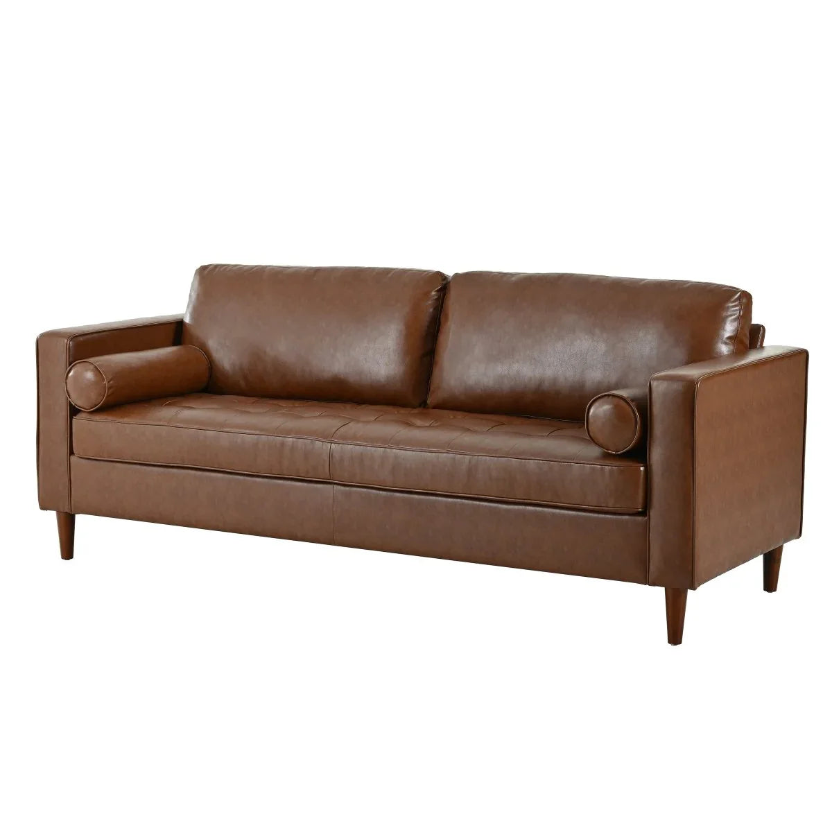 Mid-Century Modern PU Leather 3-Seat Sofa With Pillows - Omega Lifestyles