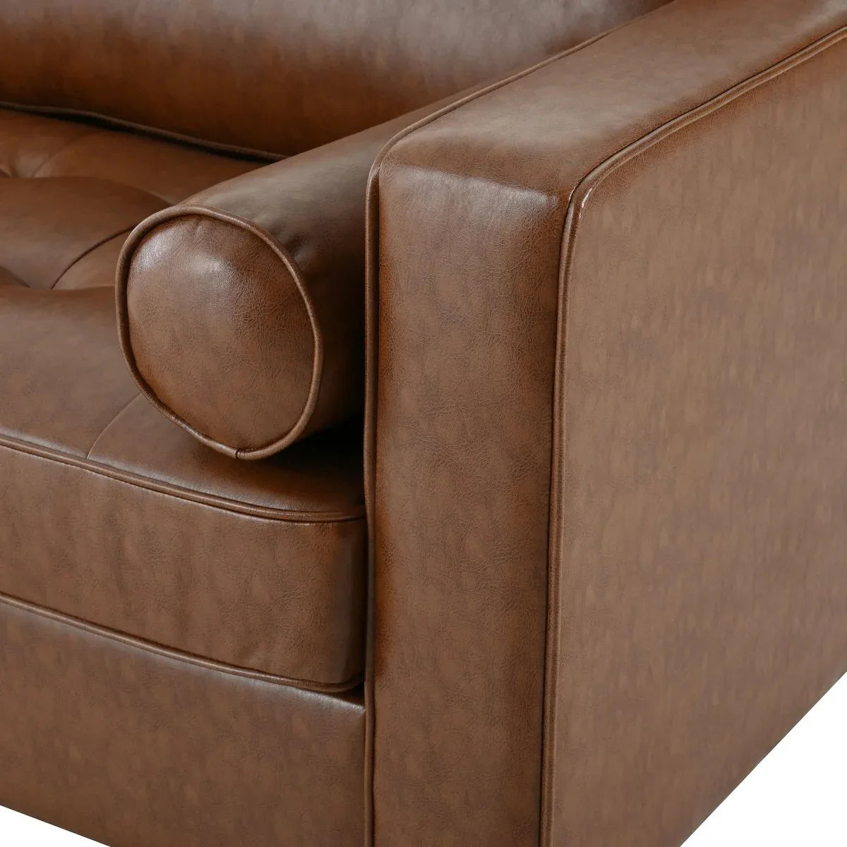 Mid-Century Modern PU Leather 3-Seat Sofa With Pillows - Omega Lifestyles