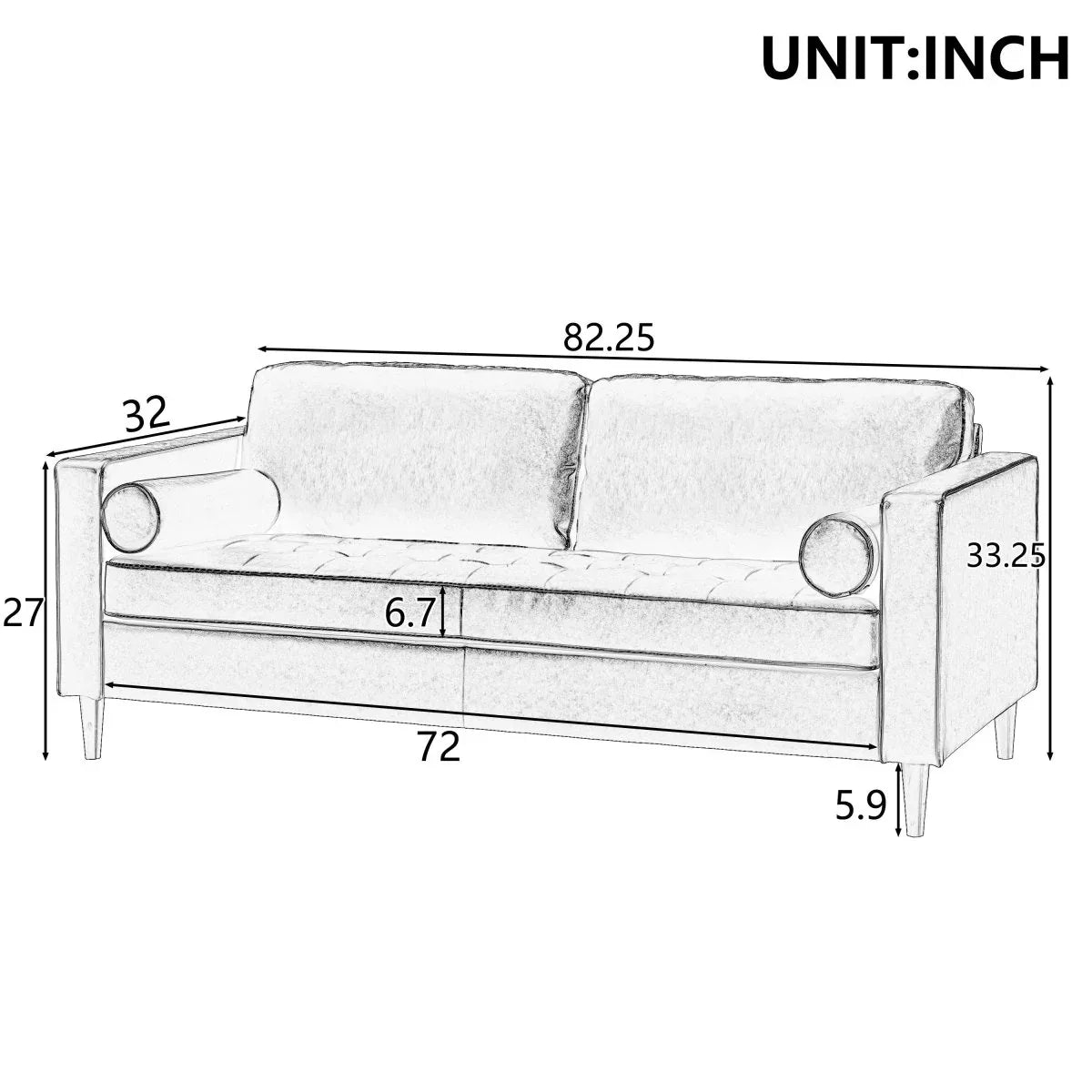Mid-Century Modern PU Leather 3-Seat Sofa With Pillows - Omega Lifestyles