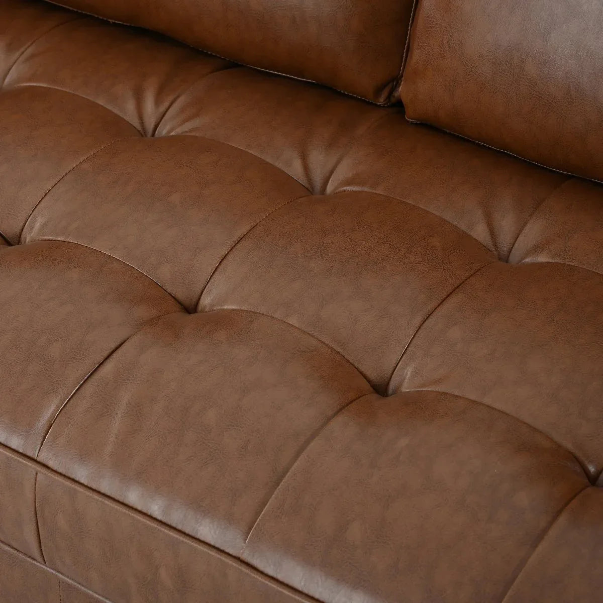 Mid-Century Modern PU Leather 3-Seat Sofa With Pillows - Omega Lifestyles