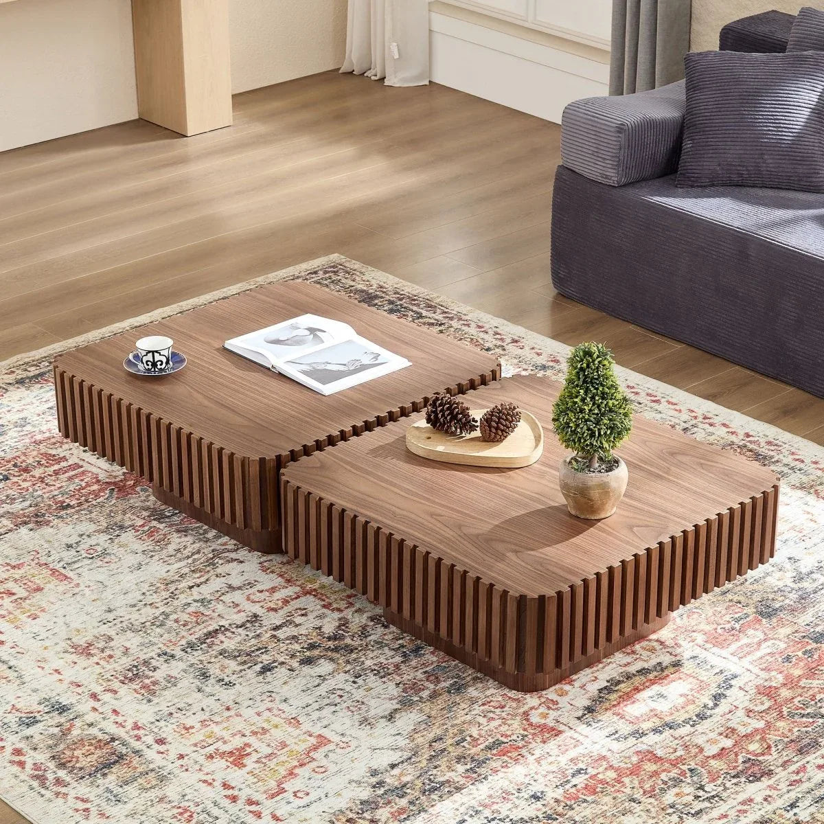 Modern 36-Inch Square Walnut Wood Veneer Coffee Table - Omega Lifestyles