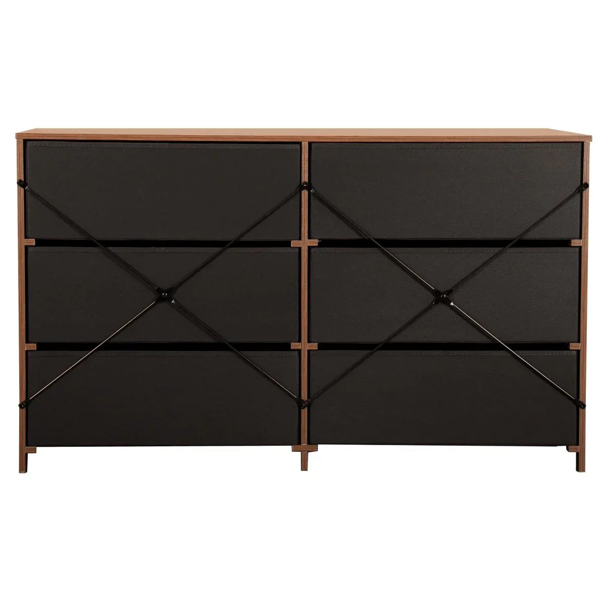 Modern 6-Drawer Fabric Dresser With Walnut Finish - Omega Lifestyles