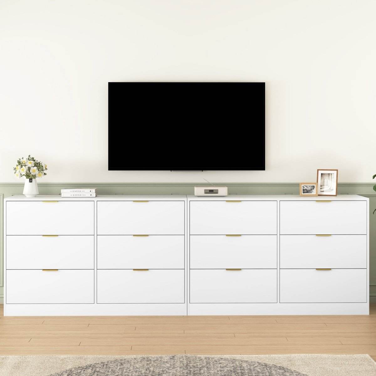 Modern 6-Drawer White Particle Board Dresser - Sleep Galleria