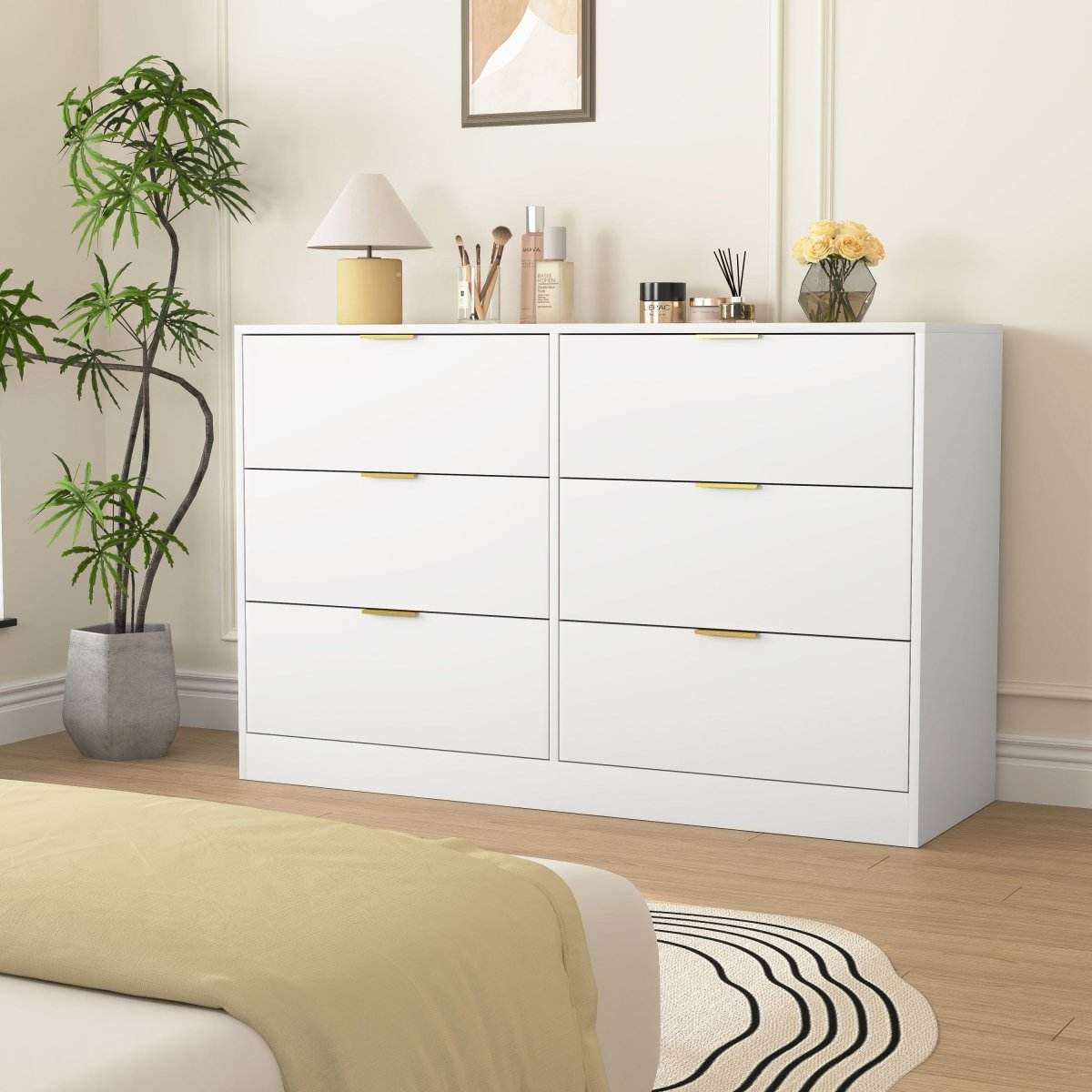 Modern 6-Drawer White Particle Board Dresser - Sleep Galleria