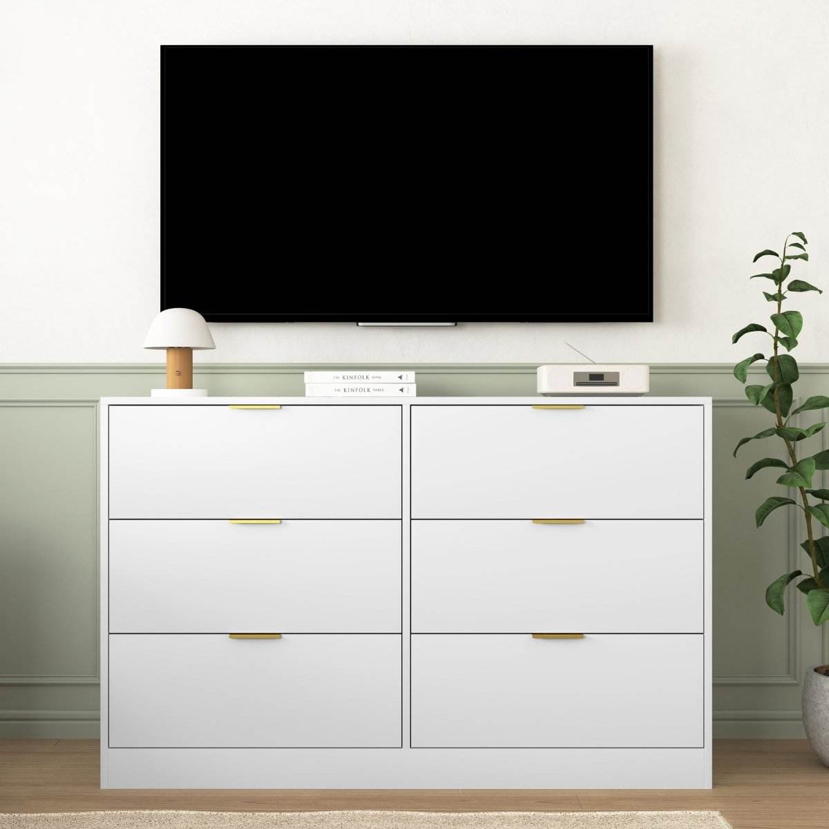 Modern 6-Drawer White Particle Board Dresser - Sleep Galleria