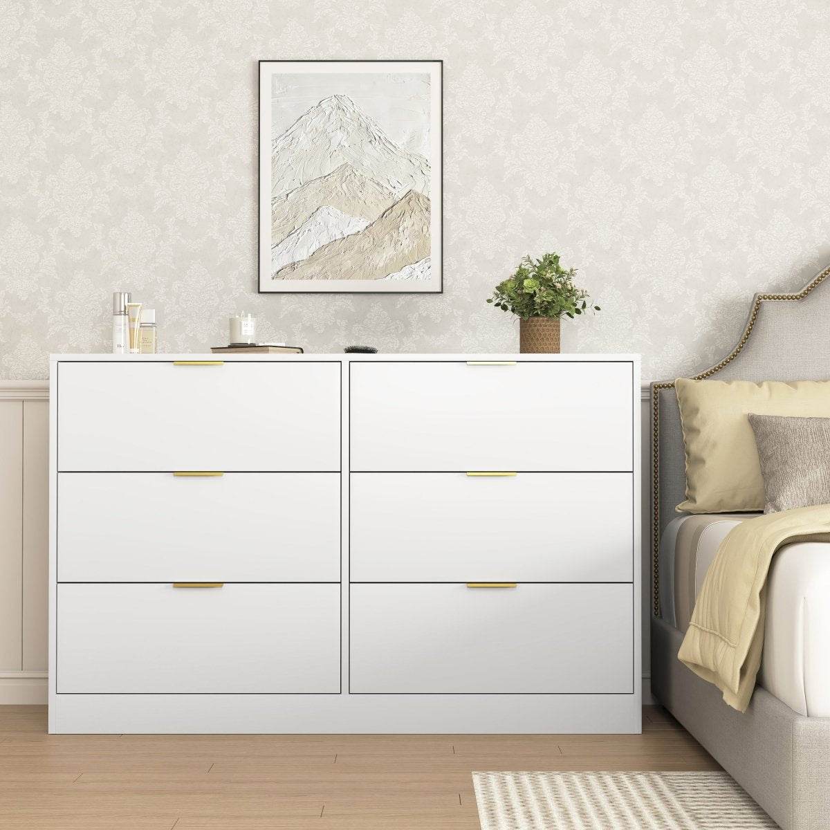 Modern 6-Drawer White Particle Board Dresser - Sleep Galleria