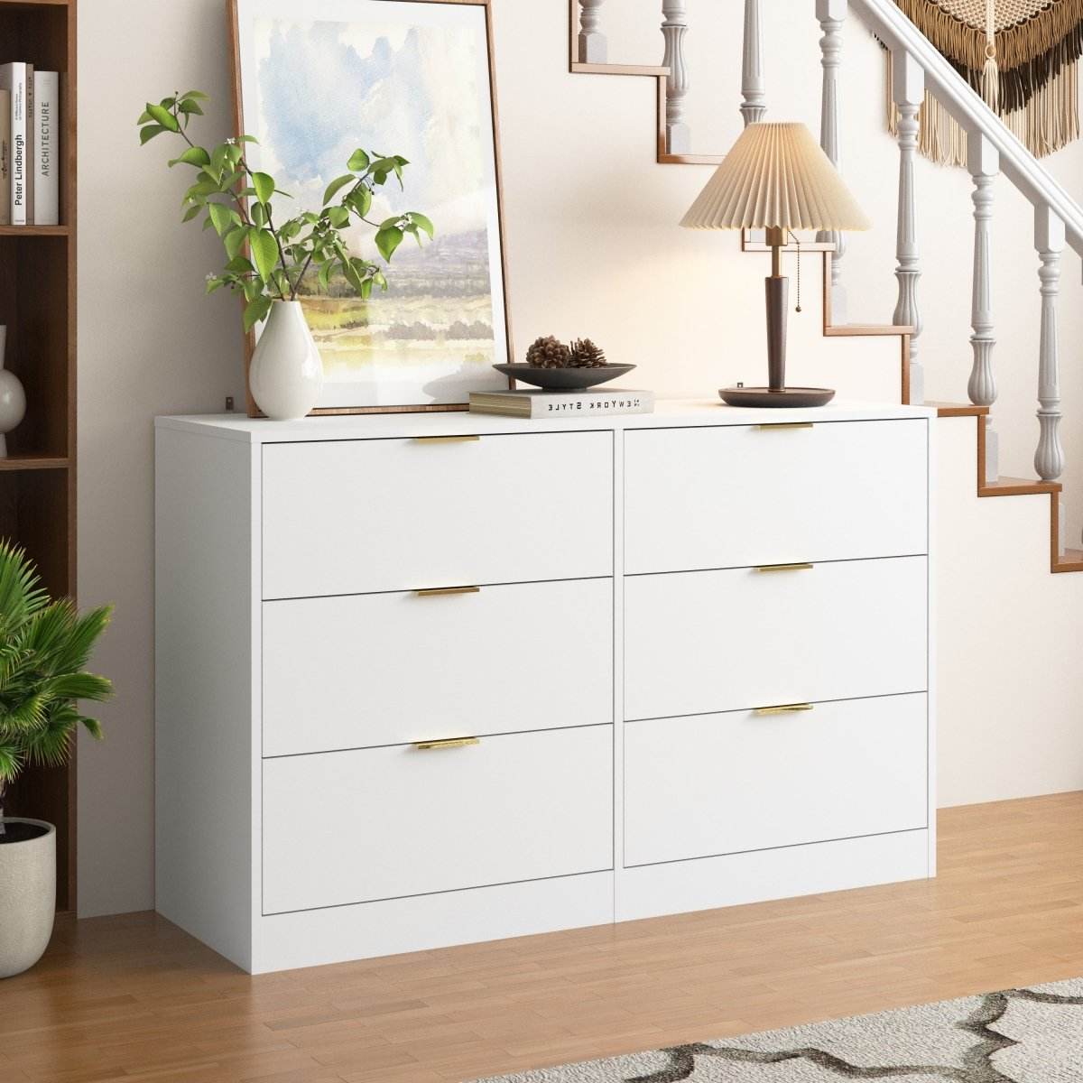 Modern 6-Drawer White Particle Board Dresser - Sleep Galleria