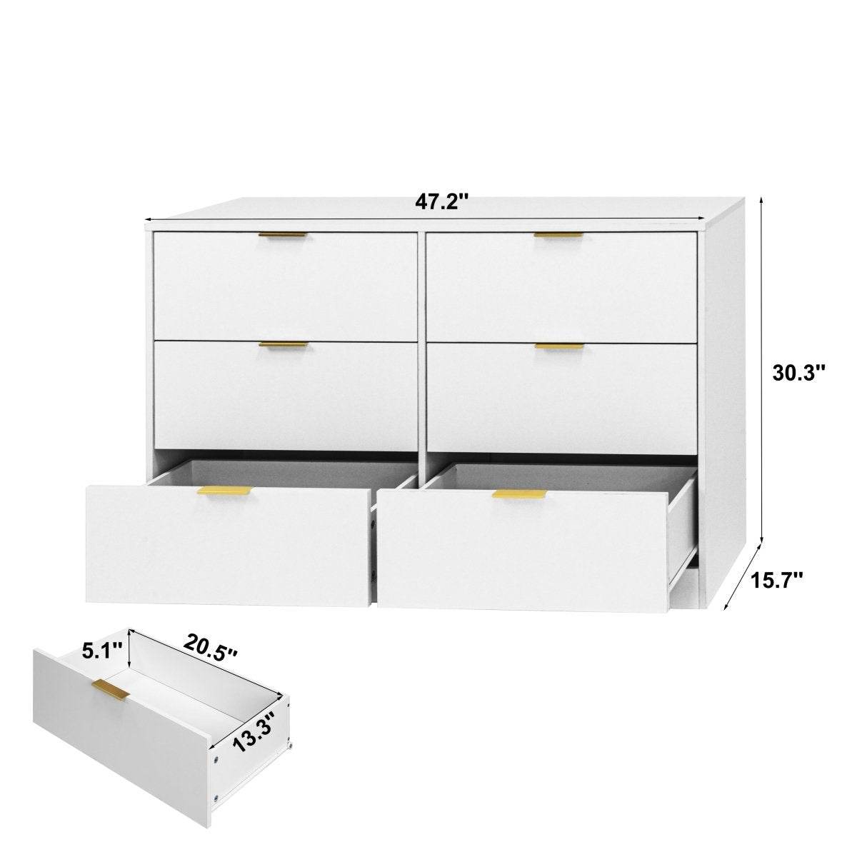 Modern 6-Drawer White Particle Board Dresser - Sleep Galleria