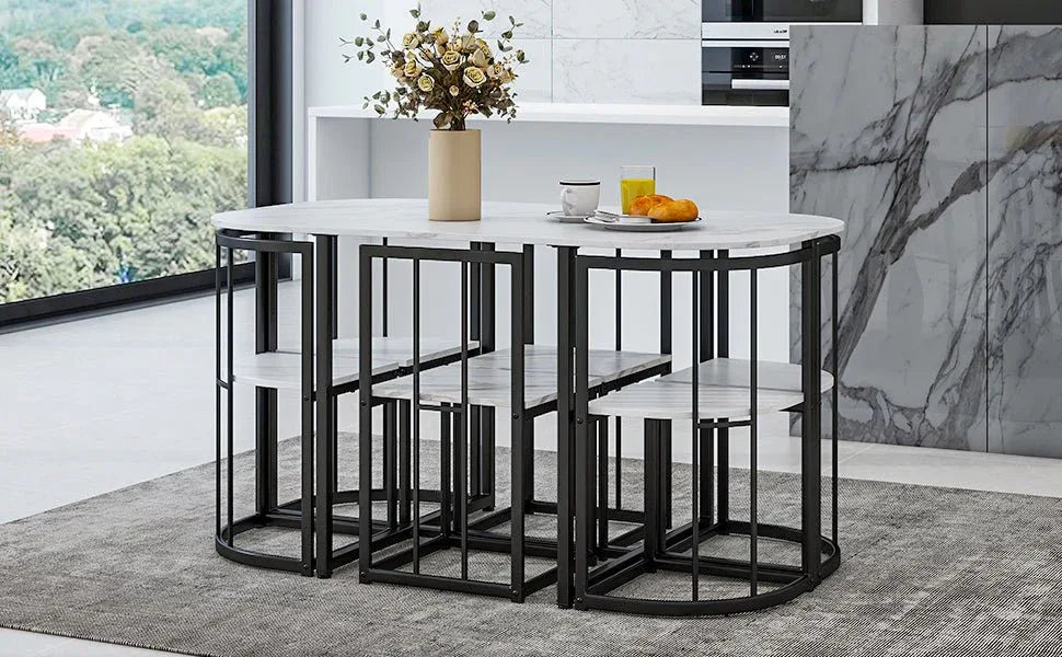Modern 7-Piece Dining Table Set With Six Chairs - Omega Lifestyles