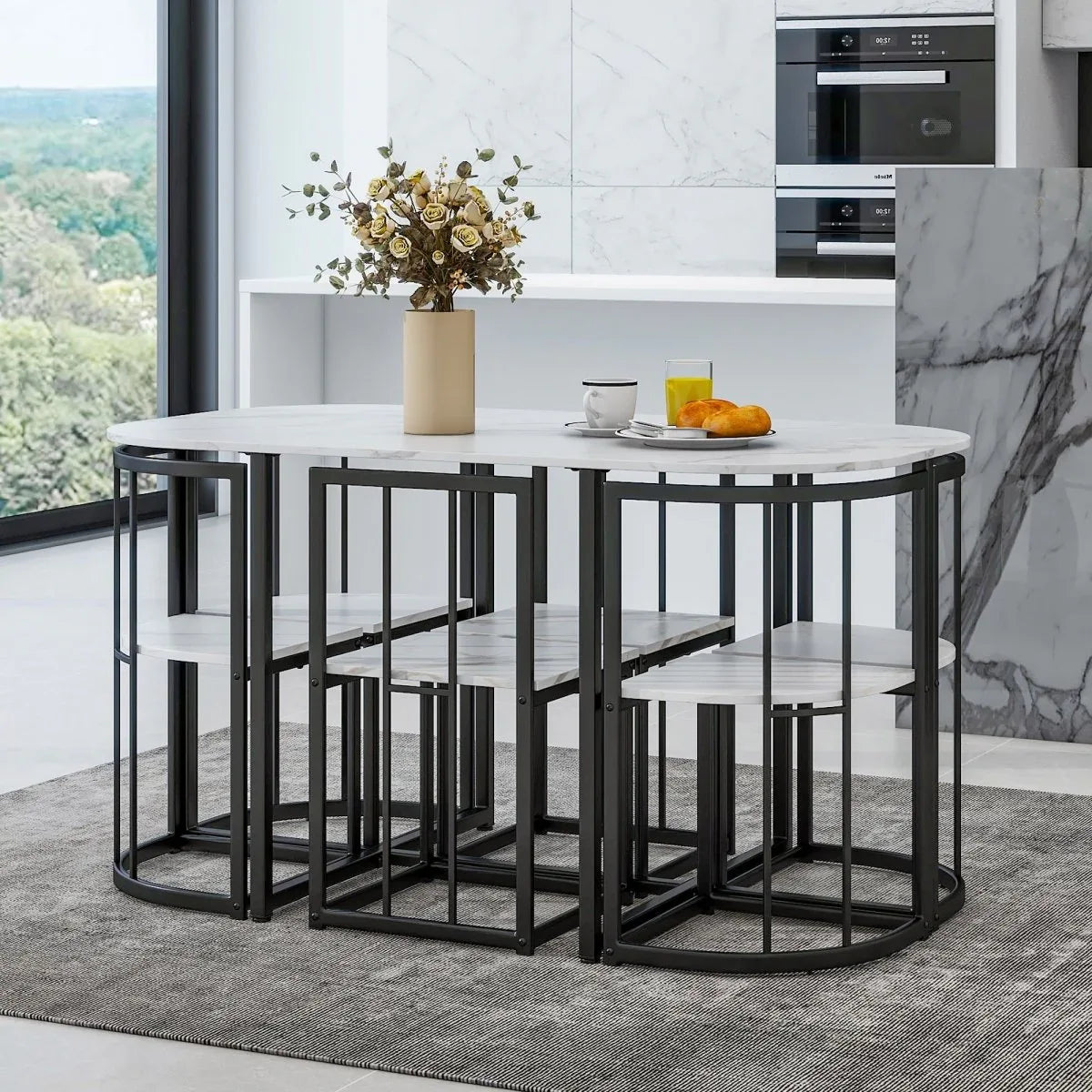 Modern 7-Piece Dining Table Set With Six Chairs - Omega Lifestyles