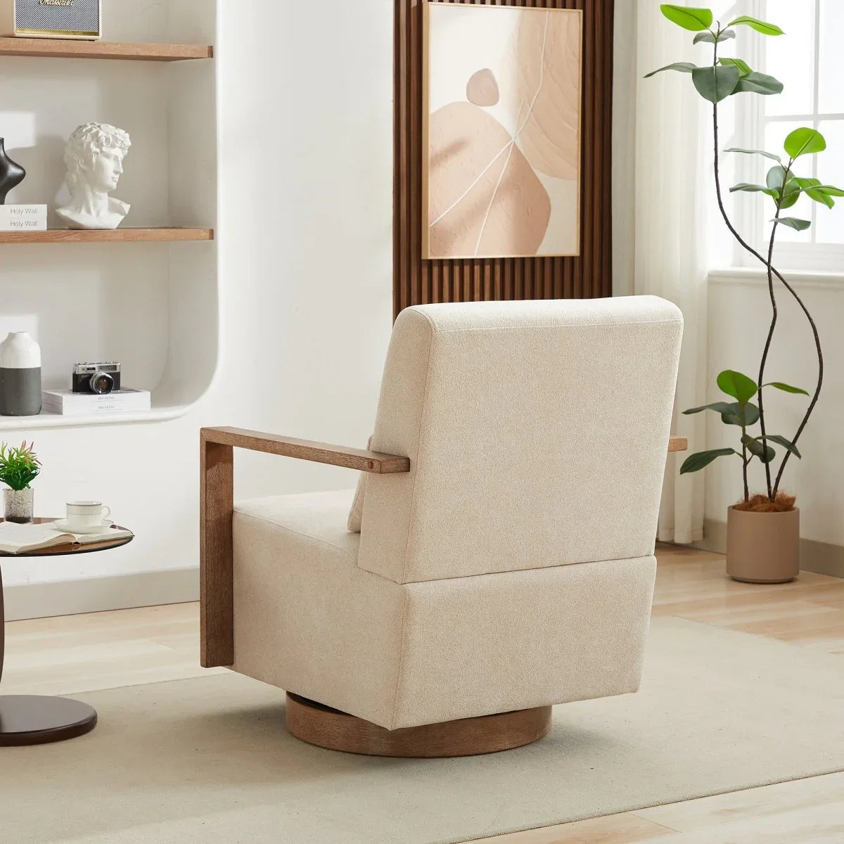 Modern Beige Linen Blend Swivel Accent Chair With Armrests - Omega Lifestyles