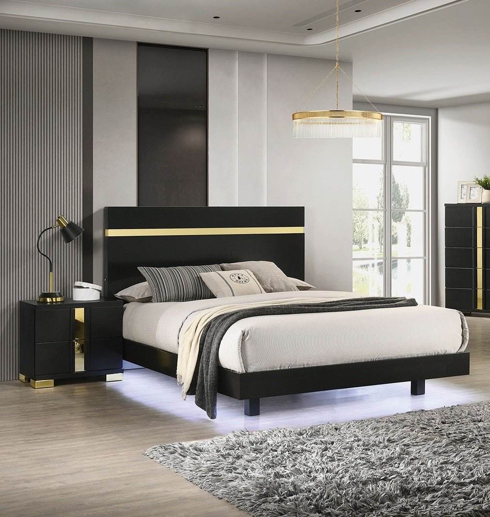 Modern Black 3-Piece Bedroom Set With LED Nightstands - Sleep Galleria