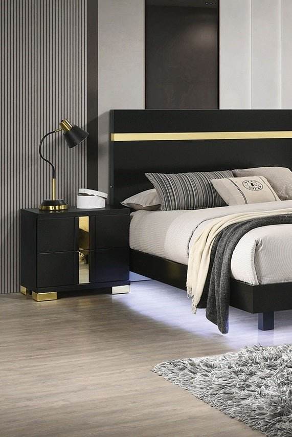 Modern Black 3-Piece Bedroom Set With LED Nightstands - Sleep Galleria