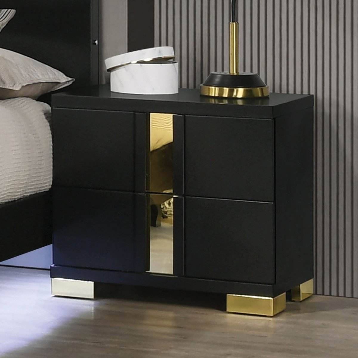 Modern Black 3-Piece Bedroom Set With LED Nightstands - Sleep Galleria