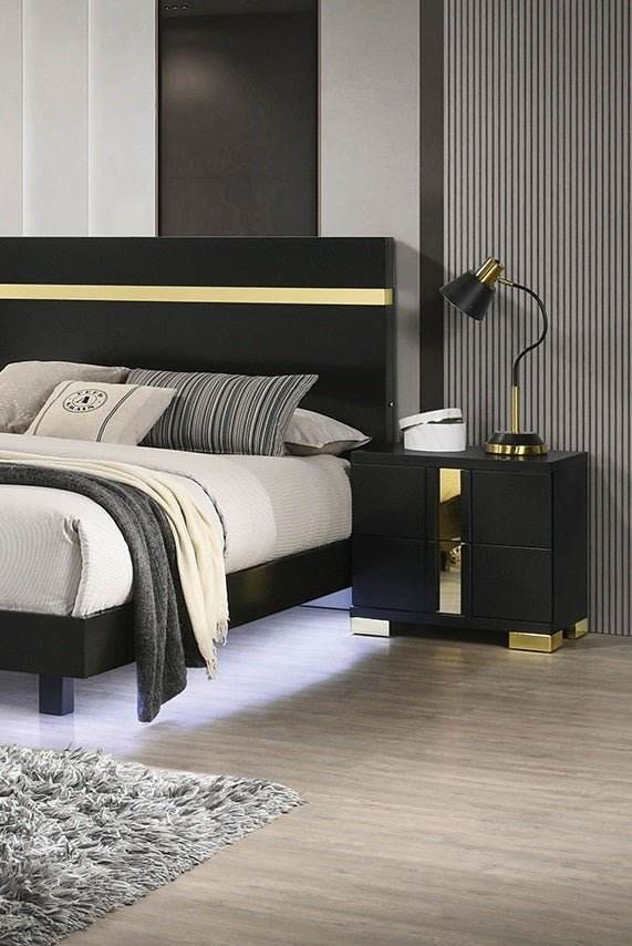 Modern Black 3-Piece Bedroom Set With LED Nightstands - Sleep Galleria