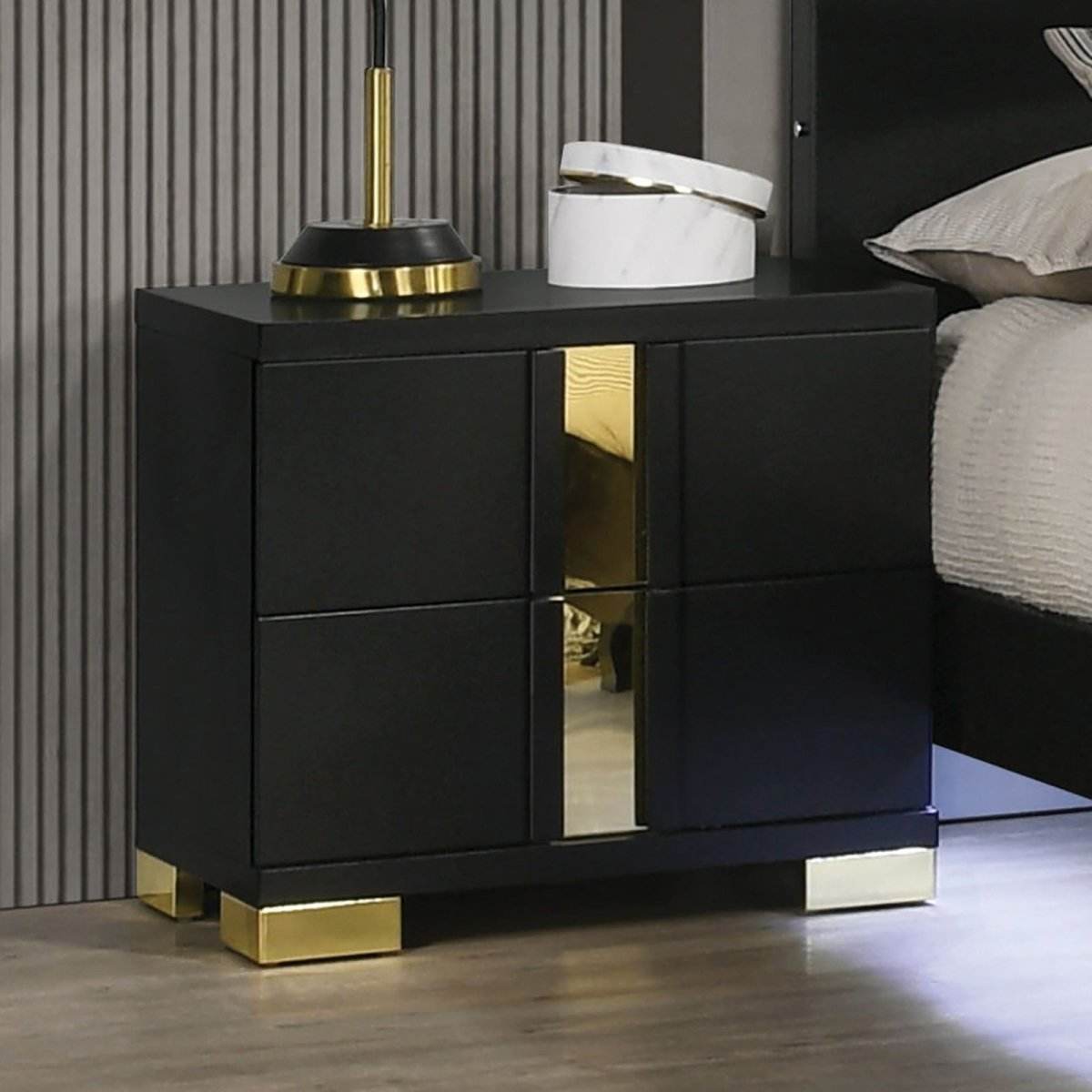 Modern Black 3-Piece Bedroom Set With LED Nightstands - Sleep Galleria
