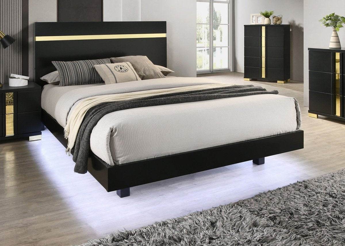 Modern Black 3-Piece Bedroom Set With LED Nightstands - Sleep Galleria