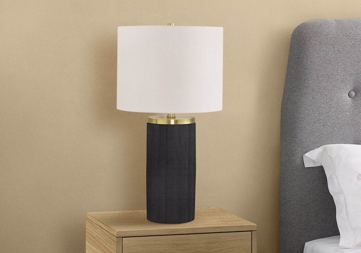 Modern Black Concrete Ribbed Base Table Lamp - Sleep Galleria